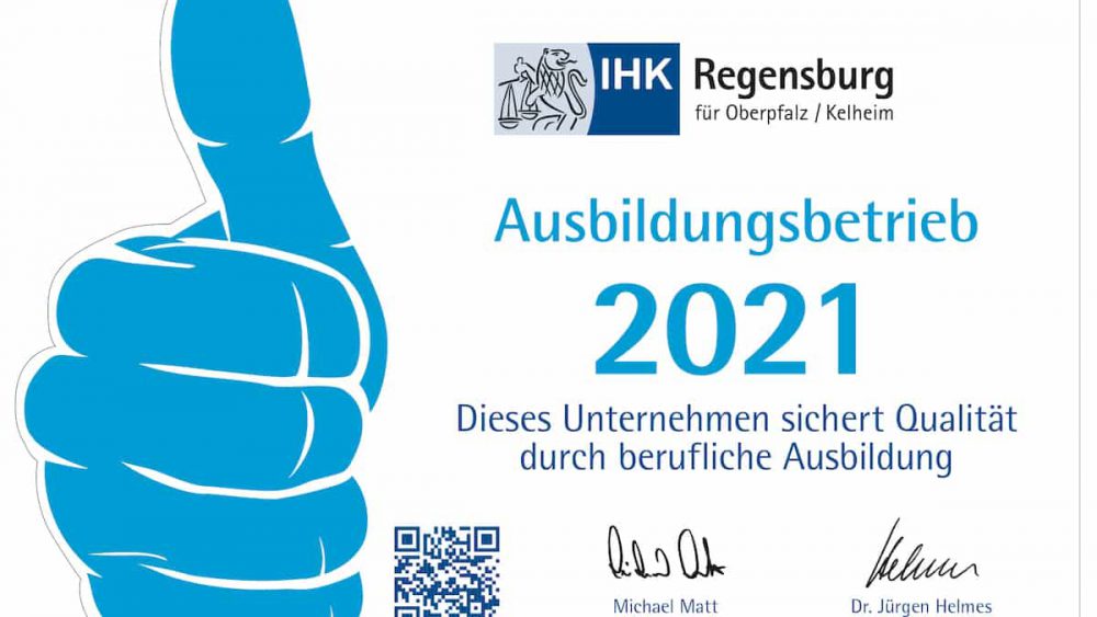 Logo Ausbildungsbetrieb 2020 von der IHK Regensburg