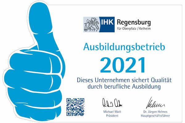 Logo Ausbildungsbetrieb 2020 von der IHK Regensburg