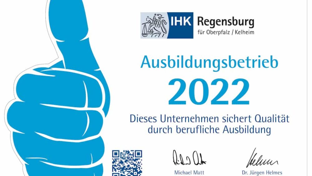 Siegel IHK Regensburg Ausbildungsbetrieb 2022