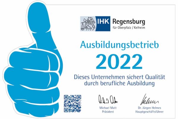 Siegel IHK Regensburg Ausbildungsbetrieb 2022