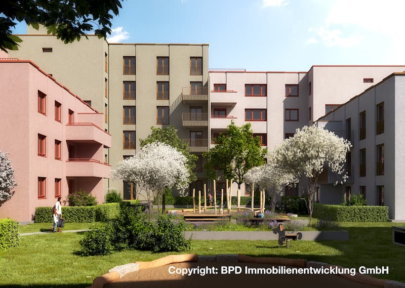 Ansicht Innenhof mit Wohngebäuden im neuen Nürnberger Stadtteil Lichtenreuth